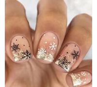 Chenxi Studio Lot de 24 faux ongles carrés courts à coller Motif flocon de neige