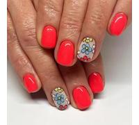 Chenxi Studio Lot de 24 faux ongles carrés courts à coller sur les ongles - Motif floral - Couvrance complète - Pour femme