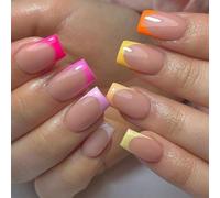Chenxi Studio Lot de 24 faux ongles carrés courts en acrylique brillant à coller sur les ongles pour femme