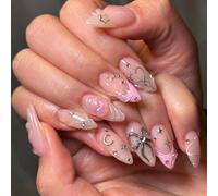 Chenxi Studio Lot de 24 faux ongles en forme d'amande pour la Saint Valentin avec nœuds en acrylique