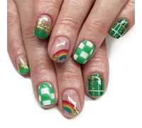 Chenxi Studio Patrick's Day Faux ongles courts à presser en acrylique brillant Motif trèfle vert Pour femme