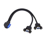 chenyang Câble 2 ports USB 3.0 femelle vers carte mère 20 broches mâle pour panneau avant, type de montage à vis, 30 cm, angle gauche à 90 degrés