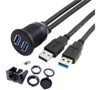 chenyang Câble d'extension USB 3.0 à double port avec montage encastré 2 mâles vers 2 femelles pour montage sur tableau de bord de voiture
