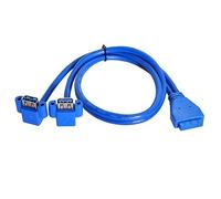 Chenyang Câble d'extension USB 3.0 de 19/20 broches pour panneau avant, 1 mâle vers 2 USB 3.0 femelles, 90 degrés, avec trous de montage sur panneau