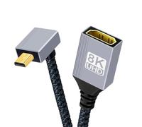 chenyang Câble HDMI 2.1 8 K, micro HDMI vers HDMI 8K @ 60 Hz 4K @ 120 Hz 48 Gbit/s ultra haute vitesse plaqué or tressé 90 degrés vers le haut câble coudé 17 cm