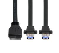 chenyang Câble plat USB 3.0, USB 19/20 broches, 1 mâle vers 2 USB 3.0 femelle, câble d'extension de données pour carte mère, 0,5 m