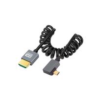 chenyang Câble spiralé HDMI 2.1, HDMI mâle vers Micro HDMI mâle à angle droit 90 ° 8K @ 60Hz 4K @ 120Hz 48 Gbps Câble plaqué or ultra rapide 1,0 m pour téléviseur, moniteur, ordinateur