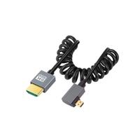 chenyang Câble spiralé HDMI 2.1 mâle vers Micro HDMI mâle coudé à 90° vers la gauche 8K @ 60Hz 4K @ 120Hz 48Gbps Câble plaqué or ultra rapide 1,0 m pour téléviseur, moniteur, ordinateur