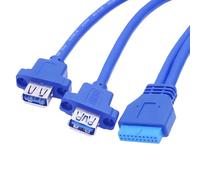 chenyang Câble USB 3.0 pour panneau avant, USB 19/20 broches, 1 mâle vers 2 ports USB 3.0 femelles, carte mère, rallonge de données, 0,5 m