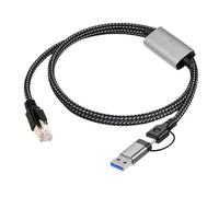 chenyang Câble USB vers Ethernet 2 en 1 USB 3.0/USB C vers CAT7 RJ45 1000 Mbit/s Gigabit LAN Câble réseau en nylon tressé 1,2 m avec chipset AX88179