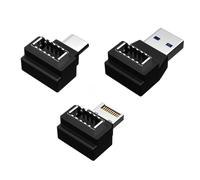 chenyang CY Lot de 3 adaptateurs coudés pour panneau avant USB 3.1 type E femelle vers USB 3.0 type A et type C USB-C type E mâle, BLACK 3PCS ADAPTER