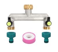 CHENYU Distributeur 2 Voies Robinet 3/4 Alliage de Zinc Robinet Double Avec 2 Connecteurs Vert Foncé et 1 Bande D'étanchéIté Robinet de Jardin Double Sortie Convient Verrouillable Réglable