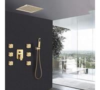 ChenYuNiu Ensemble de robinets de Douche dorés, Pomme de Douche Ultra Fine, 6 Jets de Spa, mélangeur à 3 Voies, kit Complet de Douche de Salle de Bain en Or, expérience de Pluie de Luxe.