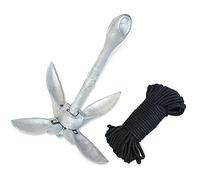 ChenYuNiu Kit d'ancrage de Kayak Portable - Ancre de Grapnel Pliant de 2,5 kg avec Corde Marine de 16,4 Pieds pour Les Petits Bateaux et canots - léger et Durable