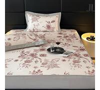 ChenYuNiu Queen Som Sleeping Pad Ice Rattan Mat Set Floral Libert, King Botanical Bed Counter avec 2 oreillers Shams (Marron, 180cmx200cm / 71x79inch)