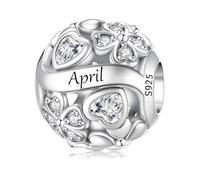 ChenYuTe 925 Pierre Pendentif en Argent de Naissance, Charm Porte-Bonheur Trèfle à Quatre Feuilles Ajouré, Cadeau d'Anniversaire ou Fête pour Femme