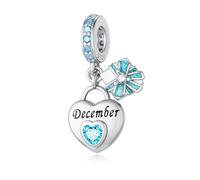 ChenYuTe 925 Sterling Silver Birthstone Charms Pierre de Haissance - Unique Heart Shaped Design, s'adapte à la Plupart des Bracelet Pandora et Colliers, les Femmes DIY Cadeaux de vacances