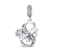 ChenYuTe - Applicable pour les breloques à lettres de bracelet Pandora, Pendentif Rose romantique. Un cadeau de bijou parfait pour soi-même, sa mère, sa fille ou une meilleure amie