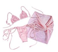 CHENZKBD Maillot de Bain Femmes Marble Pearl Bikini, Push-up 3 Pièces avec Mini Jupe, Sexy Sec Rapide pour Les Vacances À La Plage-3pcs Set2-s
