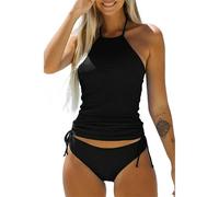 CHENZKBD Maillot de Bain Frauen Halter Tankini Bikini Set, Solid Pink Drawstring Seite, Bauch Control Zweiteilige Bademode Für Strand Pool Urlaub-as Photo Shows-m