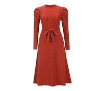 CHENZKBD Robe Femme Nouvelle Jupe Tricotée À Manches Bouffantes pour Femme Mi-Longue Taille Haute Robe Trapèze Automne Et Hiver-c-l