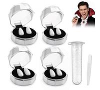 Chenzvora Lot de 4 paires de dents de vampire, 13/15/17/19 mm, 4 tailles avec perles adhésives, pour costume d'Halloween, accessoires de cosplay, denture de vampire pour fête, horreur et scènes