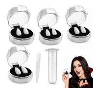 Chenzvora Lot de 4 paires de dents de vampire avec perles adhésives pour costume d'Halloween, accessoires de cosplay, denture de vampire pour fête, horreur et scène