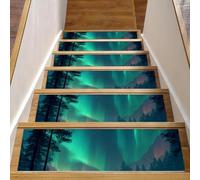 CHENZZZZ Burid the Northern Lights with a Deer Stair Treads Tapis d'escalier antidérapant 76,2 x 20,3 cm pour marches en bois, tapis d'escalier pour enfants et chiens
