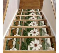 CHENZZZZ Lot de 15 marches d'escalier antidérapantes, fleurs et feuilles abstraites (2) marches d'escalier pour marches en bois d'intérieur, tapis d'escalier lavables et réutilisables pour enfants et