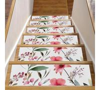 CHENZZZZ Lot de 15 marches d'escalier antidérapantes - Fleurs roses avec feuilles - Pour marches en bois - Lavables et réutilisables - Pour enfants et chiens - 20,3 x 76,2 cm