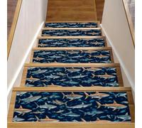 CHENZZZZ Lot de 15 tapis de marches d'escalier antidérapants avec motif requins colorés - 76,2 x 20,3 cm
