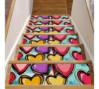 CHENZZZZ Lot de 15 tapis d'escalier à motif cœurs abstraits, tapis de sécurité antidérapant pour intérieur et chien, pour enfants et chiens