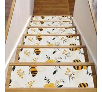 CHENZZZZ Lot de 15 tapis d'escalier antidérapants avec motif abeille et fleur de miel - 20,3 x 76,2 cm - Tapis d'escalier résistant avec tapis réutilisable et sans résidus pour personnes âgées