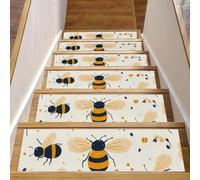 CHENZZZZ Lot de 15 tapis d'escalier antidérapants lavables pour marches en bois, 20,3 x 76,2 cm, motif abeille, fleur de miel