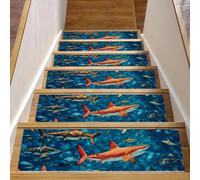 CHENZZZZ Lot de 15 tapis d'escalier antidérapants lavables pour marches en bois, 20,3 x 76,2 cm, motif requins colorés pour enfants, personnes âgées, chiens