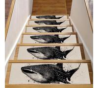 CHENZZZZ Lot de 15 tapis d'escalier antidérapants lavables pour marches en bois, animaux marins, requins baleines, 20,3 x 76,2 cm, pour enfants, personnes âgées, chiens
