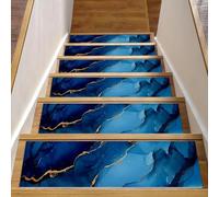 CHENZZZZ Lot de 15 tapis d'escalier antidérapants pour intérieur et chien Motif marbre bleu