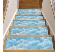 CHENZZZZ Lot de 15 tapis d'escalier antidérapants réutilisables à motif bleu ciel pur de 20,3 x 76,2 cm pour marches d'escalier en bois d'intérieur