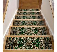 CHENZZZZ Lot de 15 tapis d'escalier auto-adhésifs sans résidus, lavables en machine, réutilisables, antidérapants, motif celtique, décoration artistique nationale (3) tapis d'escalier d'intérieur