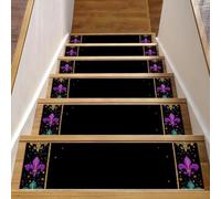 CHENZZZZ Lot de 15 tapis d'escalier pour marches en bois d'intérieur avec autocollants, 20,3 x 76,2 cm, cadre à pois antidérapant avec fleur de li (3)