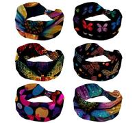 CHENZZZZ Lot de 6 bandeaux colorés à motif de papillons et pois pour femme - Large bandeau tendance pour yoga, entraînement, cheveux