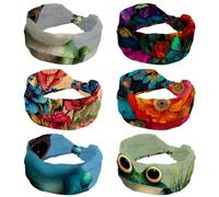 CHENZZZZ Lot de 6 bandeaux élastiques larges pour femme avec fleurs et papillons colorés