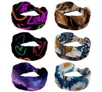 CHENZZZZ Lot de 6 bandeaux en bois avec marguerites et papillons pour femme, bandeau de sport tendance, large bandeau antidérapant pour entraînement, yoga, sport