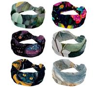 CHENZZZZ Lot de 6 bandeaux larges et extensibles pour femme - Motifs papillons et fleurs sauvages - Pour l'entraînement, le sport et un usage quotidien