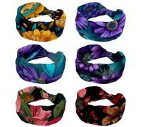 CHENZZZZ Lot de 6 bandeaux larges et tendance pour femme avec marguerites et papillons Bleu sarcelle Violet