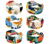 CHENZZZZ Lot de 6 bandeaux larges noués et antidérapants pour femme - Turban doux - Accessoires pour cheveux - Joli palmier de la jungle - Fleurs encadrées - Vase alimentaire - 1 bandeau pour femme