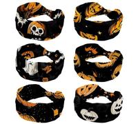 CHENZZZZ Lot de 6 bandeaux larges pour femme - Élastiques antidérapants et doux - Pour yoga, course à pied, sport, entraînement, gym - Tissu en coton noué - Bandana d'Halloween