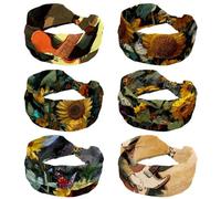 CHENZZZZ Lot de 6 bandeaux larges pour femme, papillons et tournesols (1) turban avec nœud torsadé