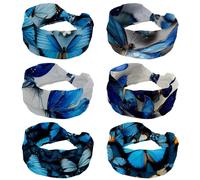 CHENZZZZ Lot de 6 bandeaux larges pour femmes, papillons bleus (3) bandeaux de sport antidérapants pour cheveux de femme