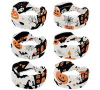 CHENZZZZ Lot de 6 jolis vecteurs avec illustrations d'Halloween 1_77 larges bandeaux pour femmes noués antidérapants bandeaux doux turban accessoires pour cheveux
